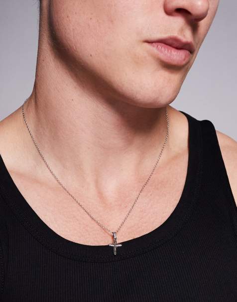 ASOS DESIGN - Collana in catenina argentata in acciaio inossidabile resistente all'acqua con pendente a forma di croce - view 1