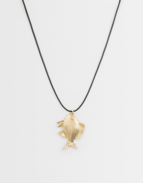 ASOS DESIGN - Collana in corda nera con ciondolo a forma di pesce dorato - view 1