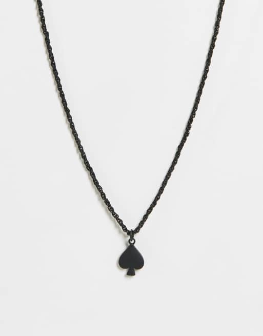 ASOS DESIGN - Collana in corda sottile con ciondolo ad asso di picche nero opaco
