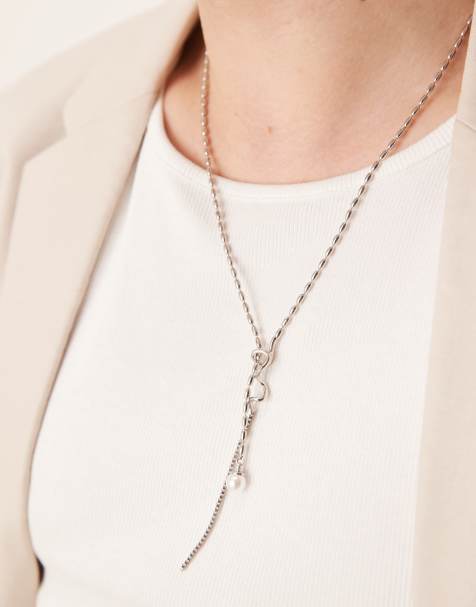 ASOS DESIGN - Collana Lariet argentata con perla sintetica - view 1