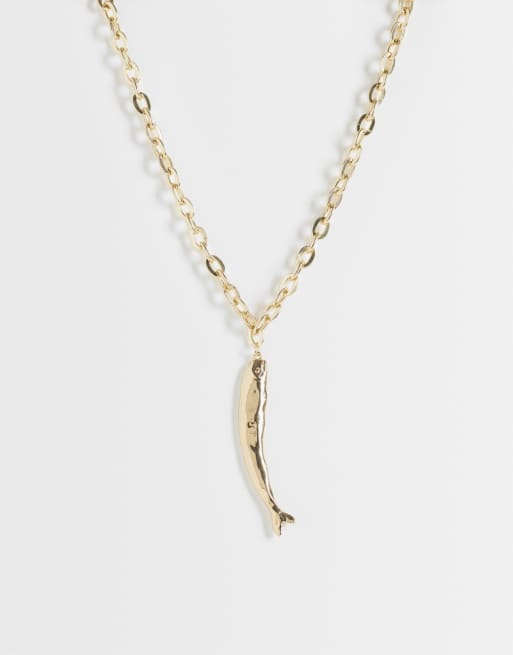 ASOS DESIGN collana lunga con pendente a forma di sardina color oro