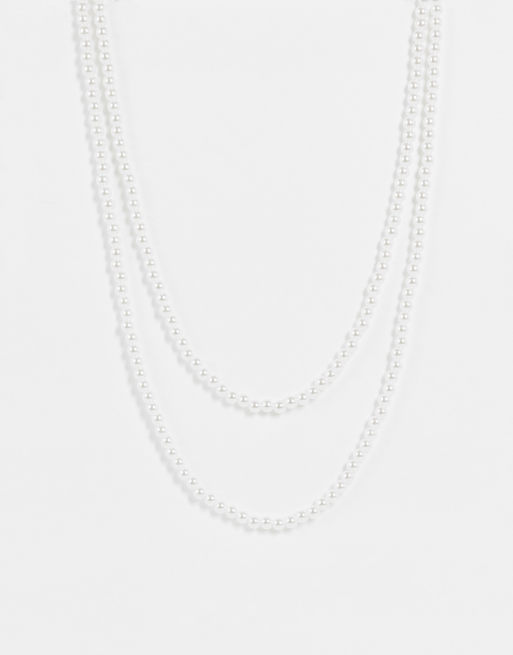 ASOS DESIGN - Collana lunga doppio strato con perle sintetiche bianche