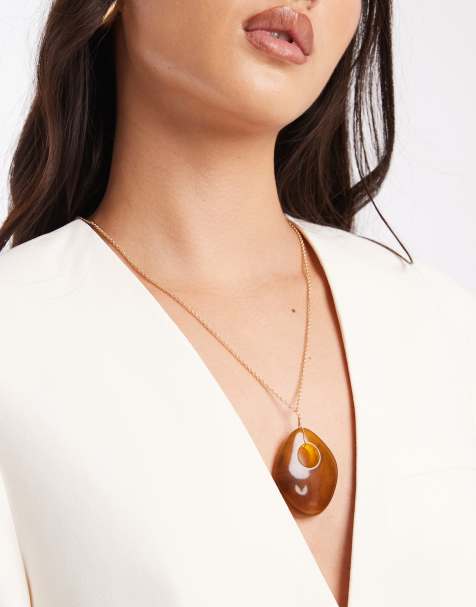 ASOS DESIGN - Collana lunga dorata con pendente in resina - view 1