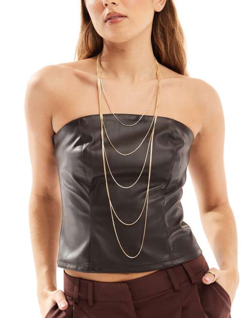 ASOS DESIGN - Collana lunga multifilo color oro con catenina snake sottile