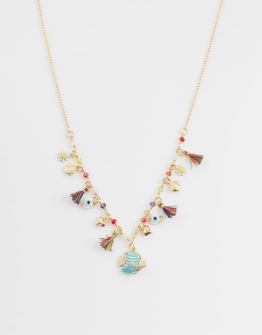 ASOS DESIGN - Collana multicolore con ciondoli a forma di fauna marina con perline e nappe