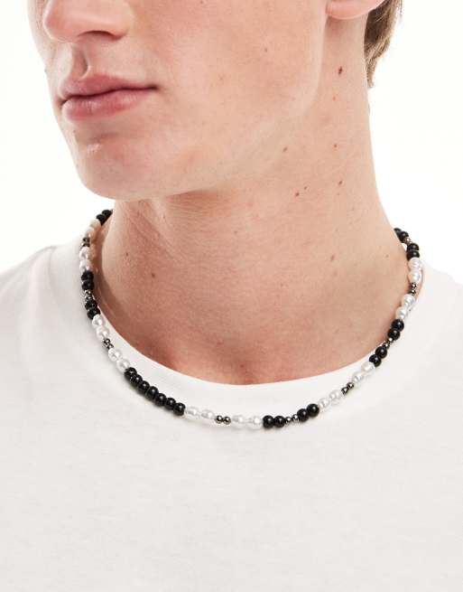 ASOS DESIGN - Collana multicolore con perle sintetiche e perline nere 