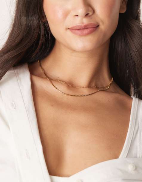 ASOS DESIGN - Collana multifilo con catene miste in acciaio inossidabile resistente all'acqua color oro - view 1