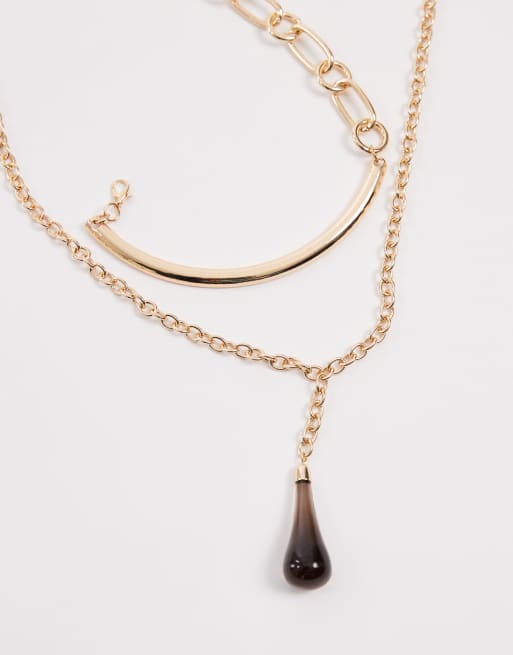 ASOS DESIGN - Collana multifilo con catenina dorata e pietra sintetica pendente grande, 2 di 3