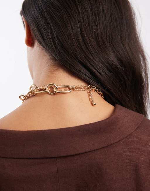 ASOS DESIGN - Collana multifilo con catenina dorata e pietra sintetica pendente grande, 3 di 3