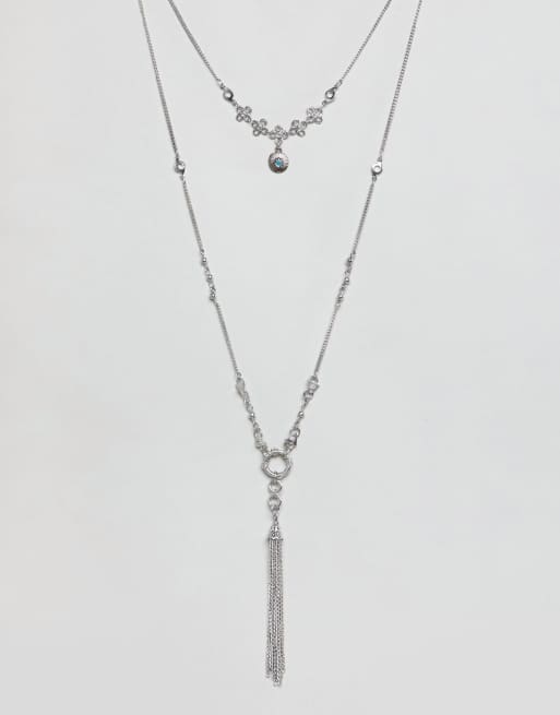 ASOS DESIGN - Collana multifilo con nappa a catena e ciondolo inciso
