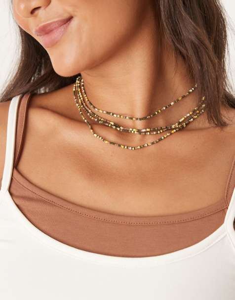 ASOS DESIGN - Collana multifilo con perline verdi e marroni - view 1