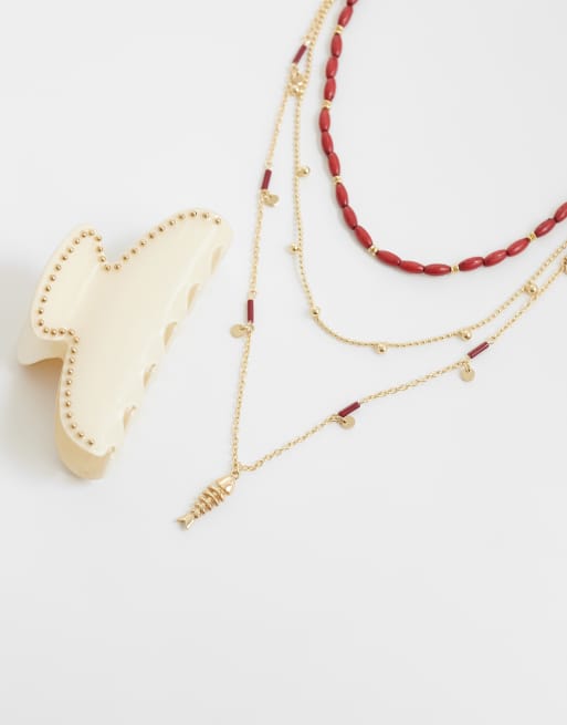 ASOS DESIGN - Collana multifilo dorata con ciondolo pesce, 2 di 4
