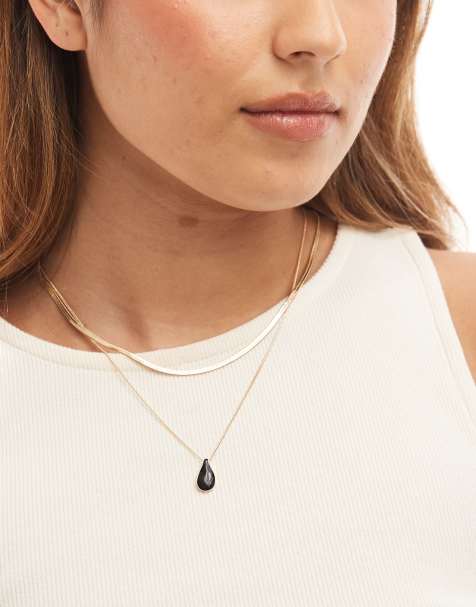 ASOS DESIGN - Collana multifilo dorata con ciondolo smaltato nero - view 1
