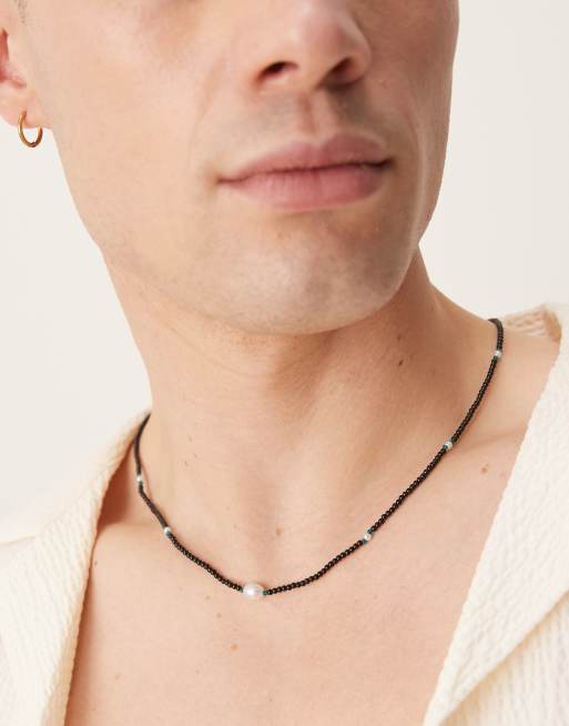 ASOS DESIGN - Collana nera con perline