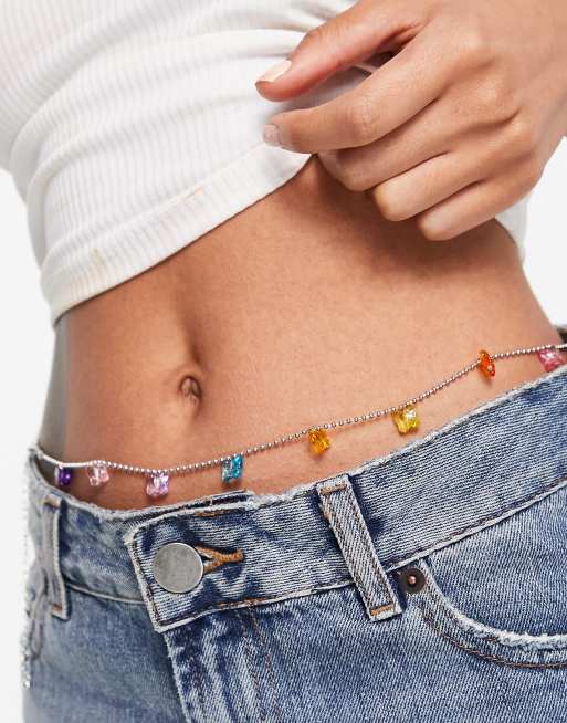 ASOS DESIGN - Collana per vita con ciondoli con farfalle in plastica, colore argento