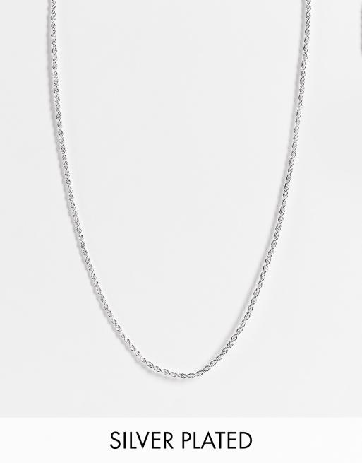 ASOS DESIGN - Collana placcata argento con catenina a corda