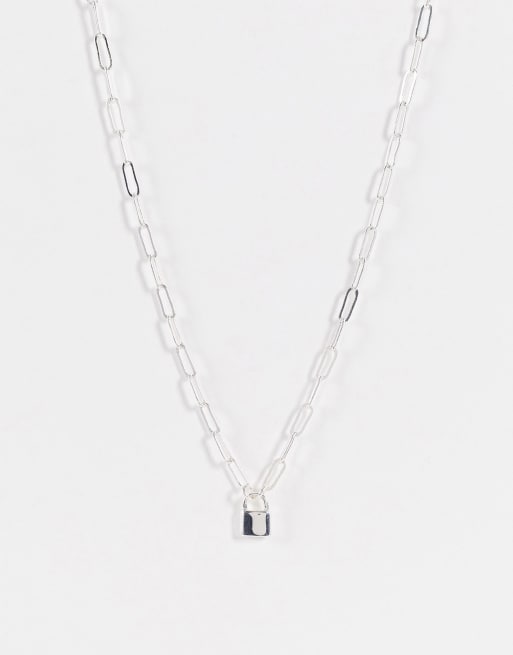 ASOS DESIGN - Collana placcata argento con lucchetto piccolo