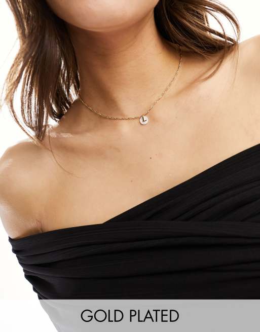 ASOS DESIGN - Collana placcata oro 14 ct con iniziale 