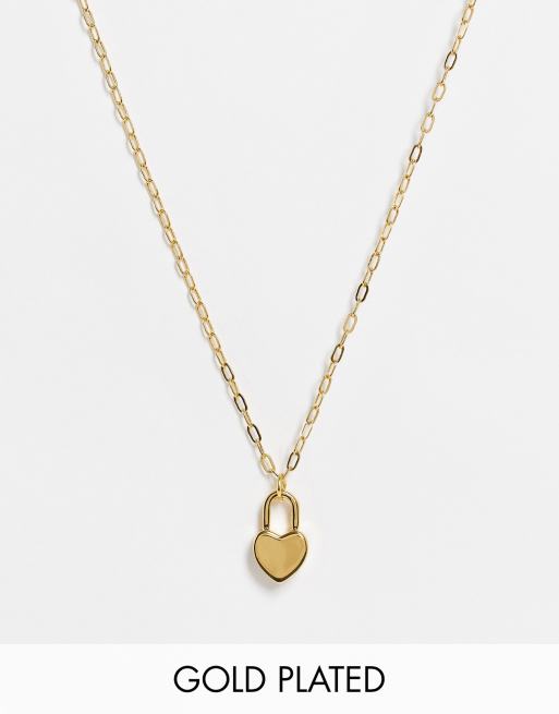 ASOS DESIGN - Collana placcata oro 14 ct con lucchetto a cuore piccolo 