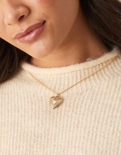 ASOS DESIGN - Collana placcata oro 14 k con medaglione a forma di cuore - view 1