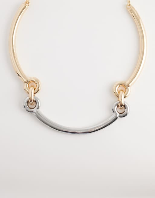 ASOS DESIGN - Collana rigida argentata con dettagli ad anello