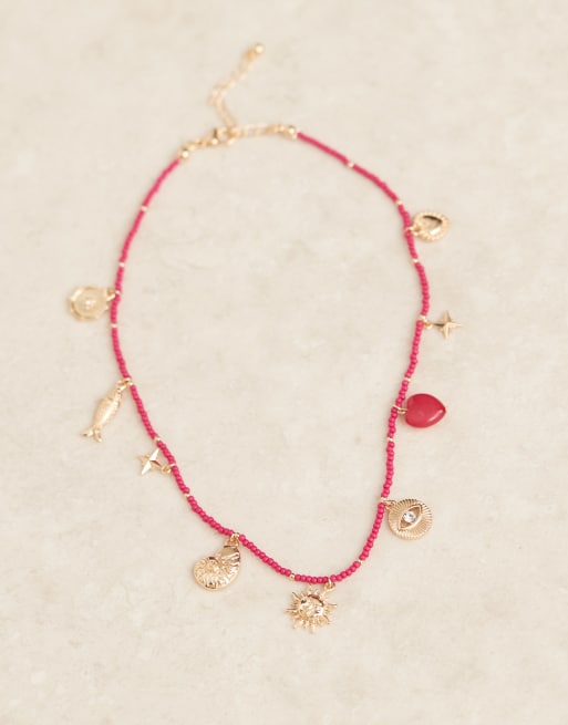 ASOS DESIGN - Collana rosa con perline e charm, 2 di 3