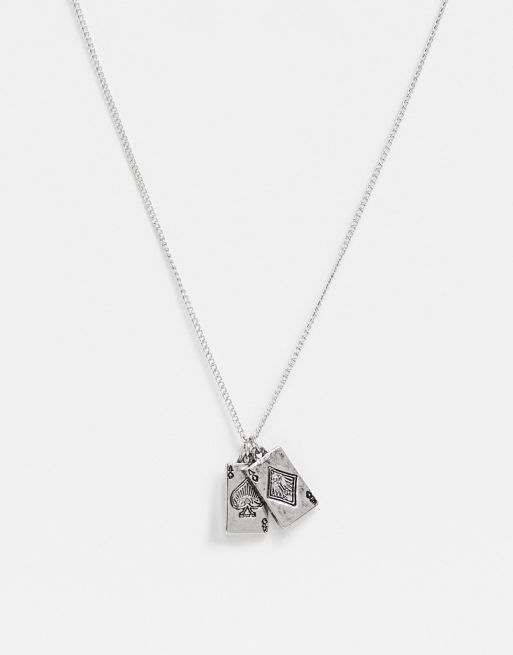 ASOS DESIGN - Collana sottile argento brunito da 2 mm con ciondoli a forma di carte da gioco
