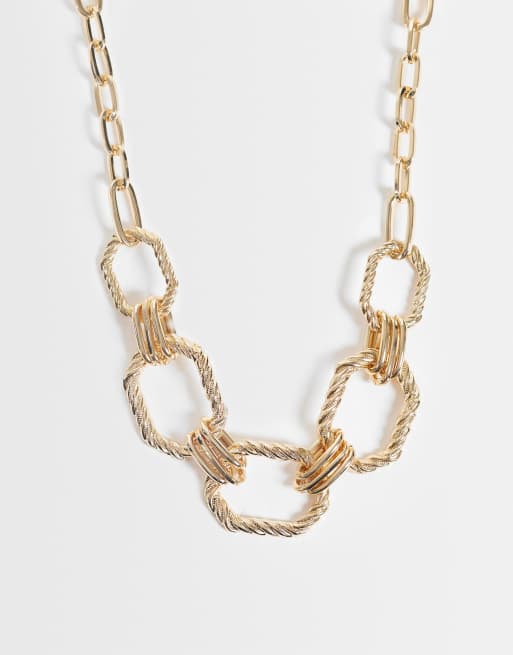 ASOS DESIGN collana statement con maglie squadrate color oro
