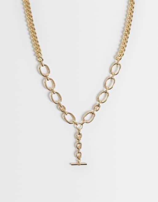 ASOS DESIGN collana t-bar con dettaglio a maglie miste in tonalità dorata, 1 di 4