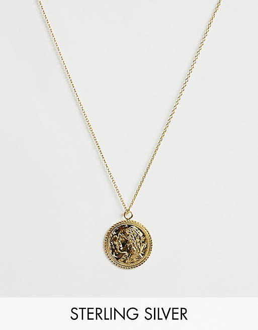 ASOS DESIGN - Collana vintage con moneta in argento sterling placcato oro