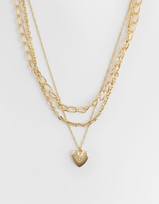 ASOS DESIGN - Collane multifilo con ciondolo a cuore color oro