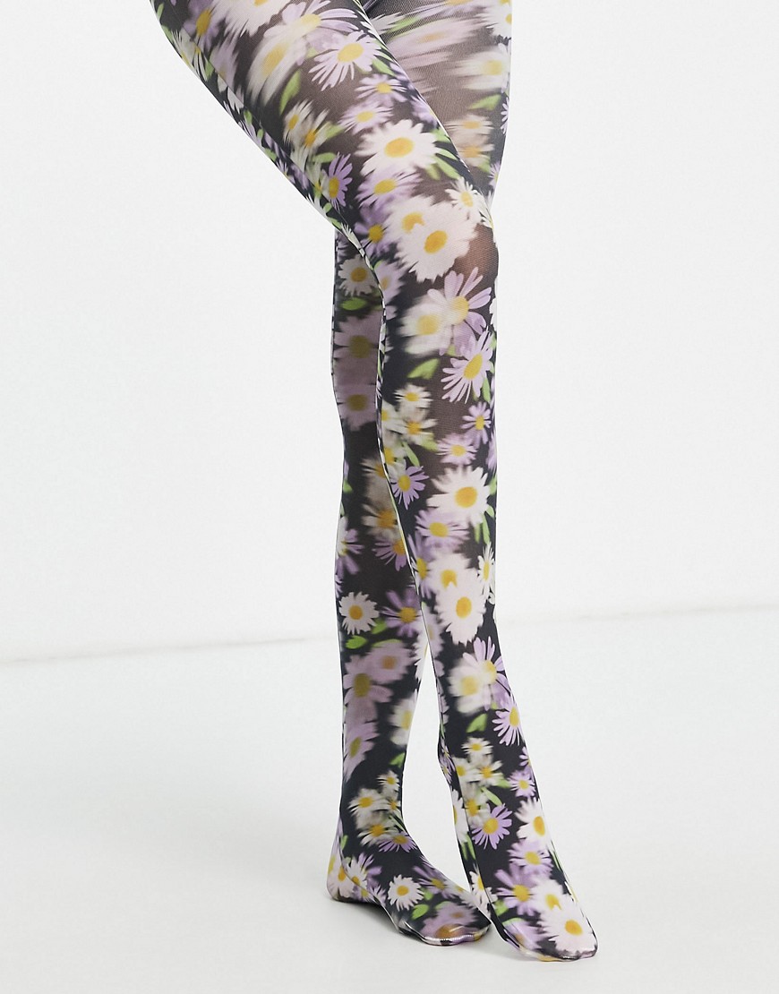 Calze Multicolore donna ASOS DESIGN - Collant 40 denari con stampa a fiori scura-Multicolore