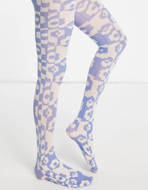 ASOS DESIGN - Collant 40 denari con stampa a scacchi e fiori multicolore