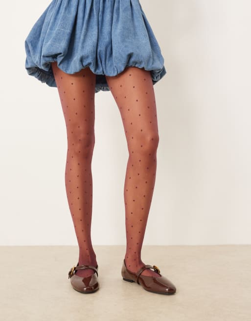 ASOS DESIGN - Collant color bordeaux con motivo a mini pois