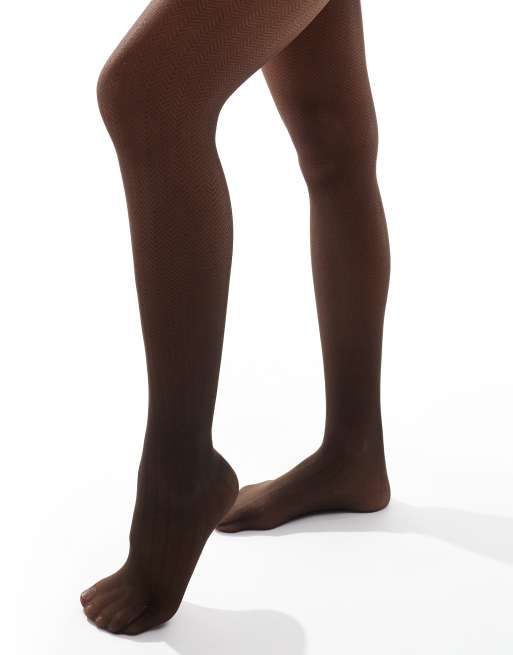 ASOS DESIGN - Collant color cioccolato con motivo a spina di pesce, 2 di 4