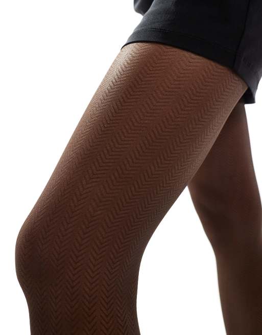 ASOS DESIGN - Collant color cioccolato con motivo a spina di pesce, 4 di 4