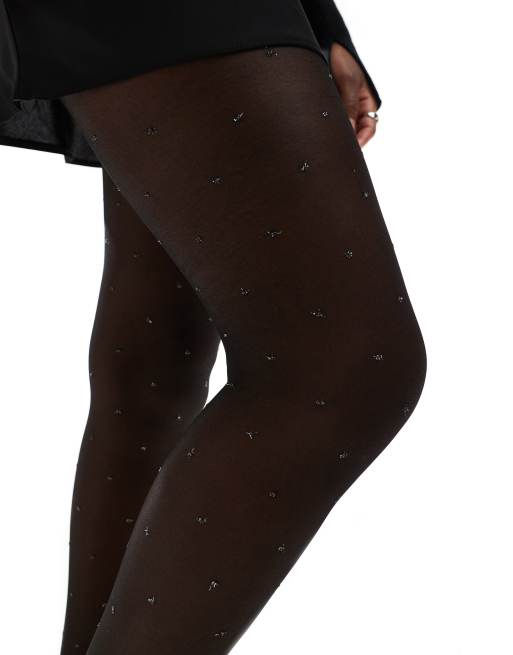 ASOS DESIGN - Collant neri con pois mini metallizzati