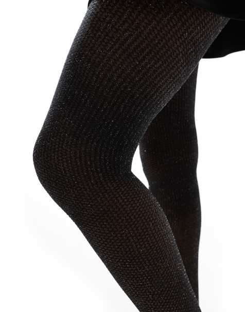 ASOS DESIGN - Collant neri metallizzati a rete - view 1