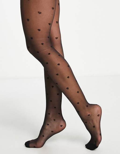 ASOS DESIGN - Collants à motif cœurs avec cœur rouge au talon - Noir