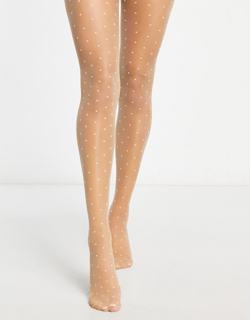 ASOS DESIGN - Collants 30 deniers à petits pois blancs - Beige