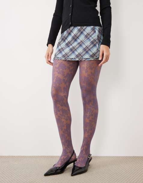 ASOS DESIGN collants en dentelle fleurie lilas - view 1