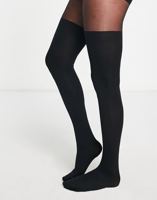 ASOS DESIGN - Collants façon chaussettes montantes à effet gainant - Noir