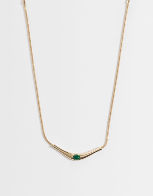 ASOS DESIGN - collar con piedra verde en tono dorado, 3 de 6