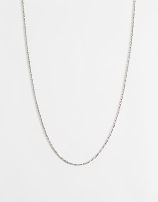ASOS DESIGN - collar de cadena fina tipo cuerda de acero inoxidable impermeable en plateado