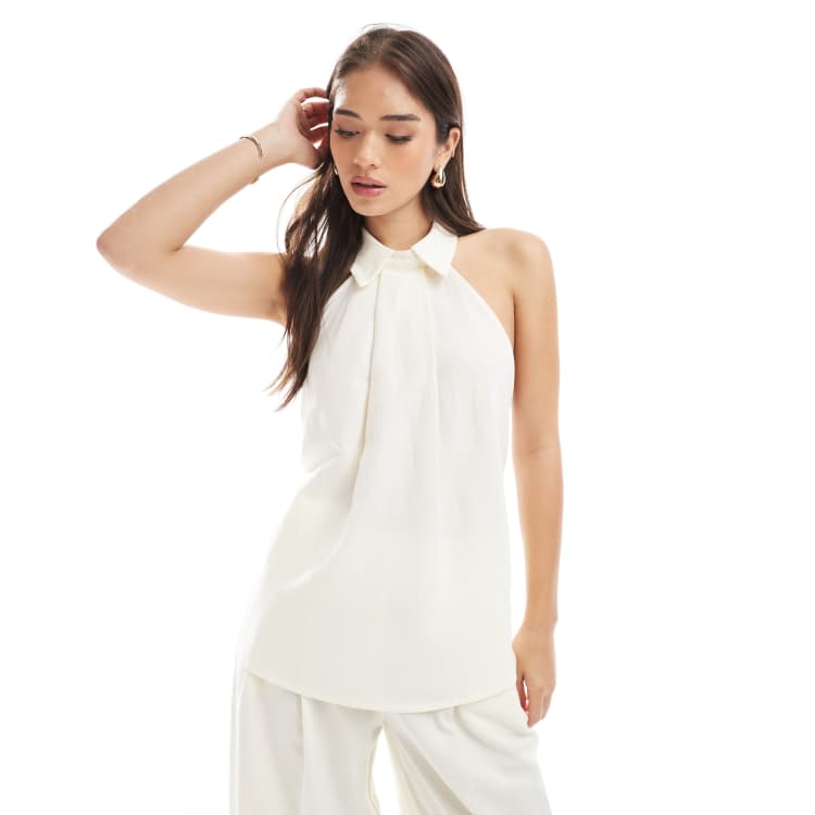 ASOS DESIGN collar detail halter top in ecru - part of a set
