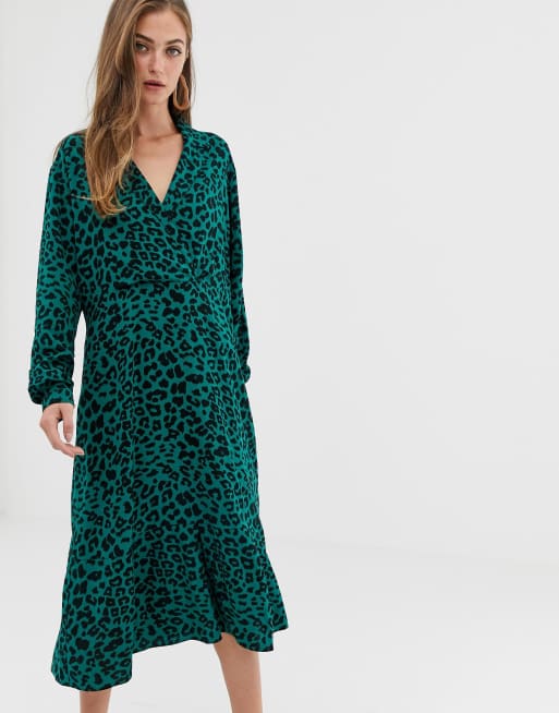 Asos green shop leopard dress