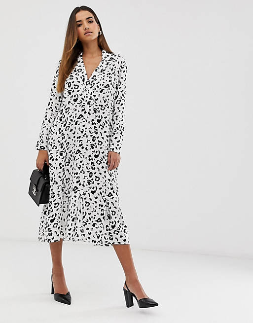 ASOS DESIGN collar detail midi dress in mono leopard print