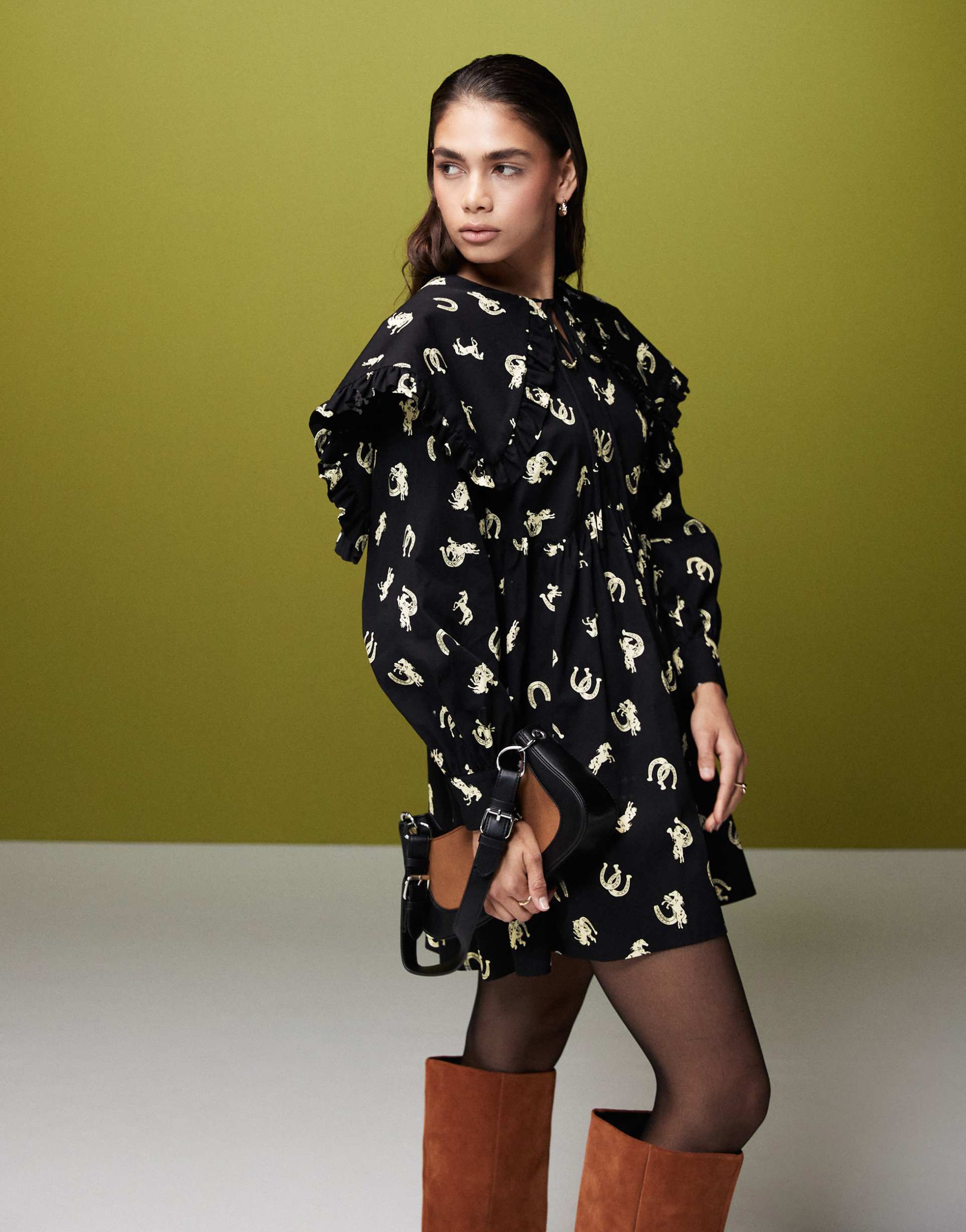 asos design collar detail mini dress in horse print