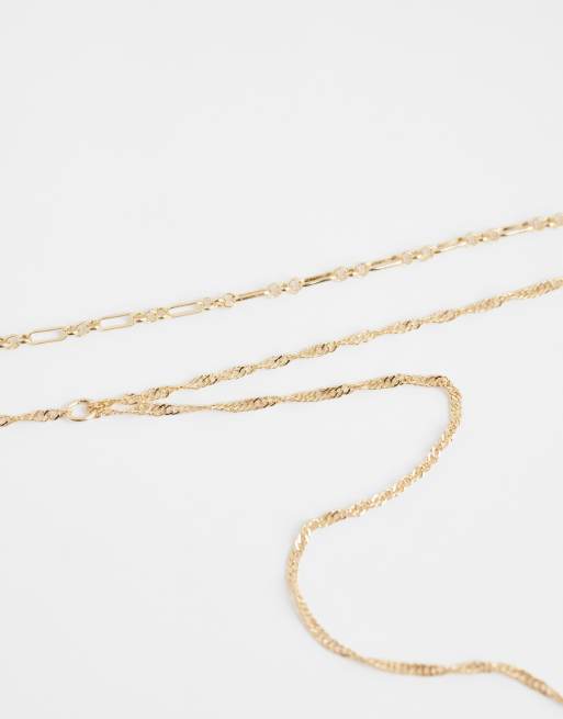 ASOS DESIGN - Collar dorado de varias hileras estilo lariat de cadena fina, 3 de 4