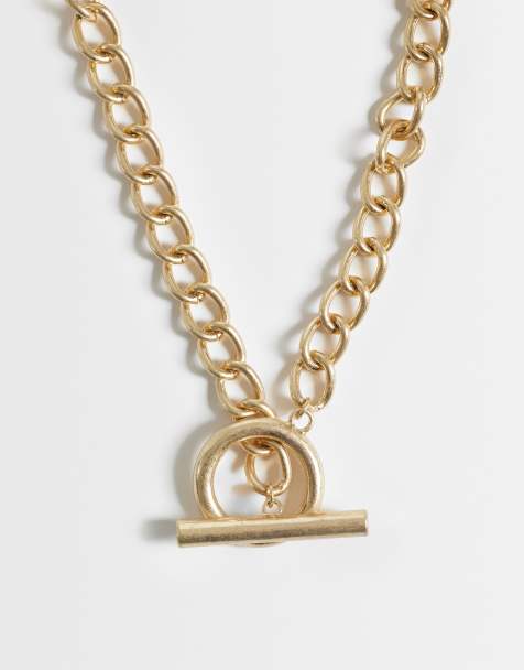 ASOS DESIGN collar grande con cadena y barra en T en tono dorado - view 1